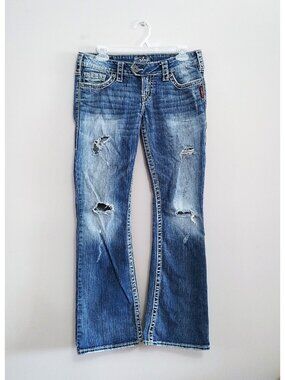 Silver Jeans Women 28 X31 Blue Tuesday Bootcut Low Rise Y2K Distressed Ripped